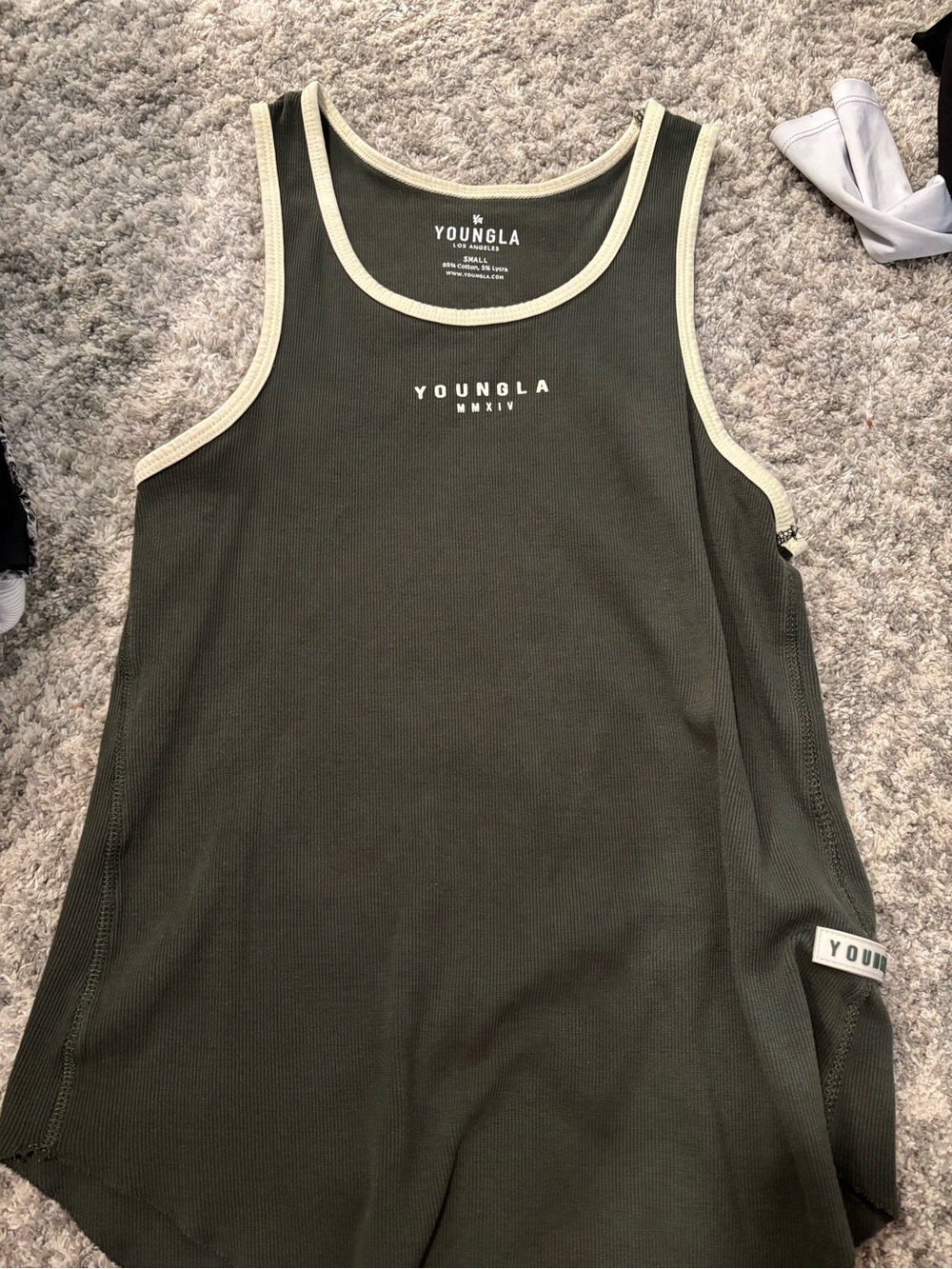 YoungLA Mebs Olive Green Tank Top with Cream Trim